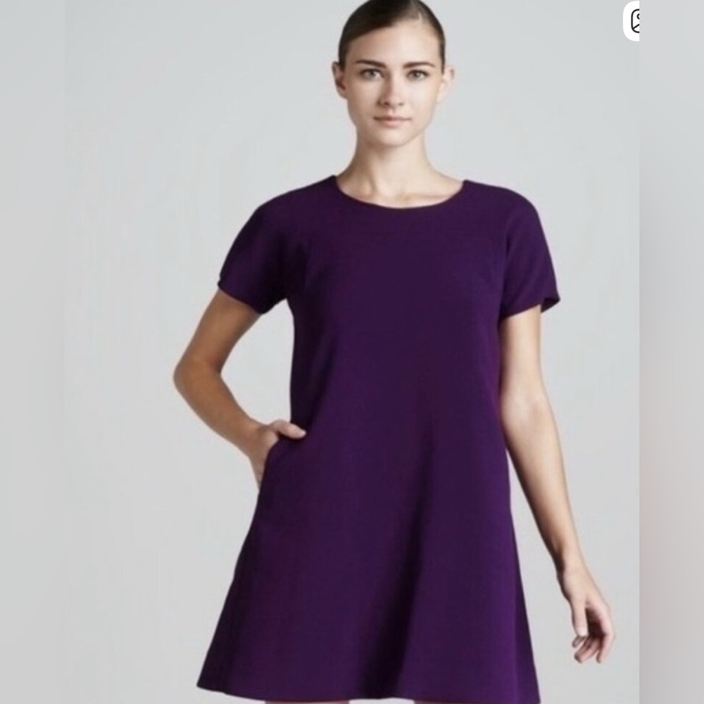 Kate Spade Bosley purple swingy dress basic geometry solid pockets A-Line sz 10